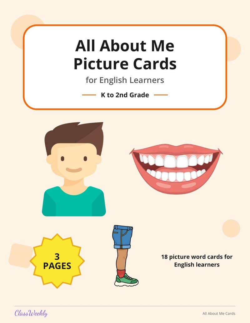 All About Me Picture Cards for English Learners - Kindergarten ELL Resources worksheet preview