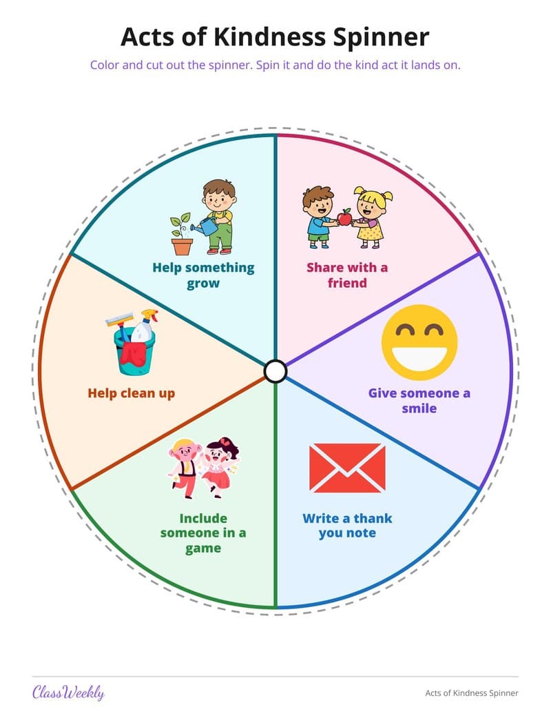 Acts of Kindness Spinner - 2nd Grade Holiday Activities printable preview