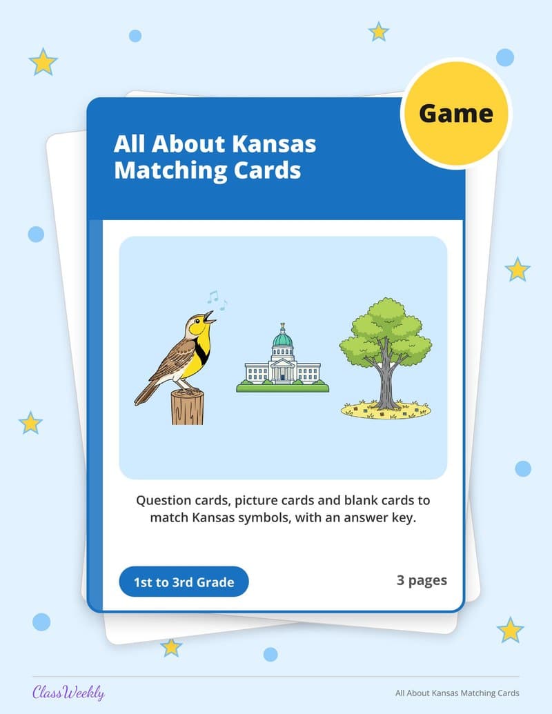 All About Kansas Matching Cards - 2nd Grade Holiday Activities printable preview