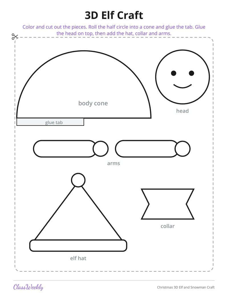 Christmas 3D Elf and Snowman Craft - 2nd Grade Holiday Activities printable preview