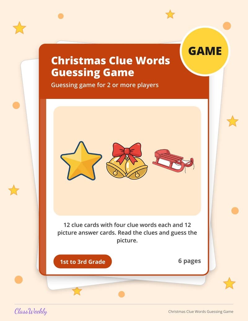 Christmas Clue Words Guessing Game - 2nd Grade Holiday Activities printable preview