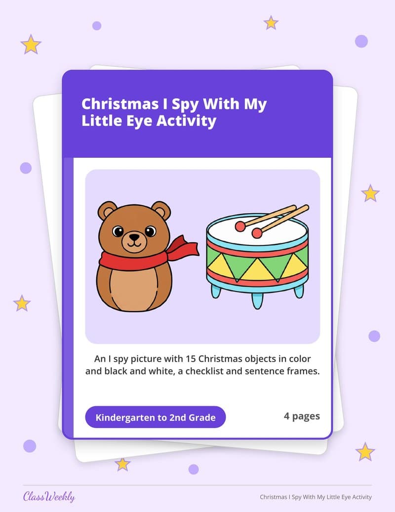 Christmas I Spy With My Little Eye Activity - 2nd Grade Holiday Activities printable preview