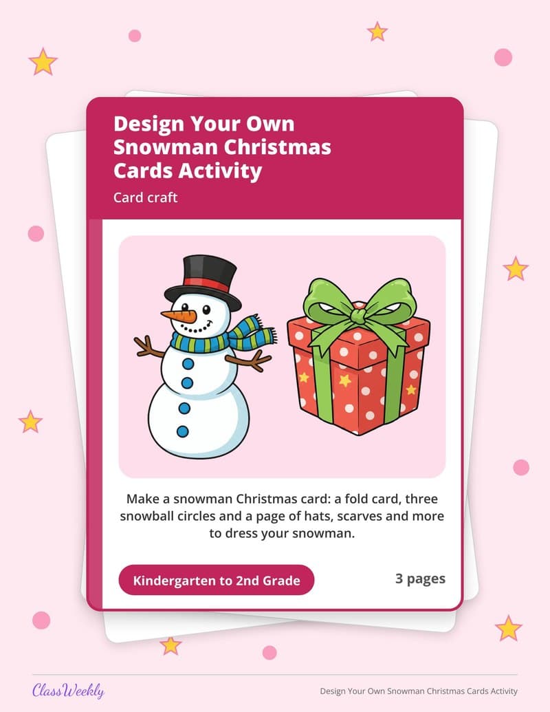 Design Your Own Snowman Christmas Cards Activity - 2nd Grade Holiday Activities printable preview