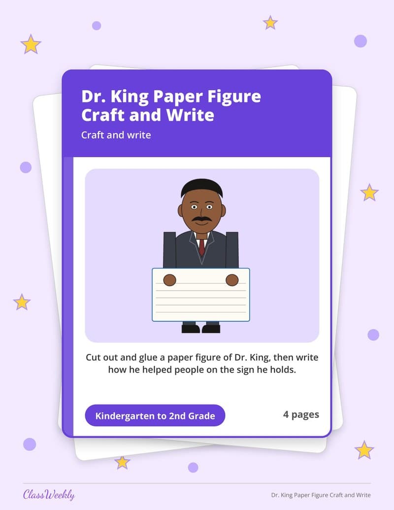 Dr. King Paper Figure Craft and Write - 2nd Grade Holiday Activities printable preview