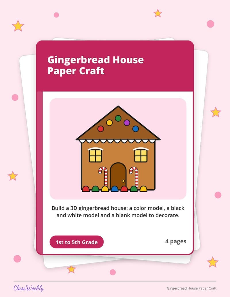 Gingerbread House Paper Craft - 4th Grade Holiday Activities printable preview