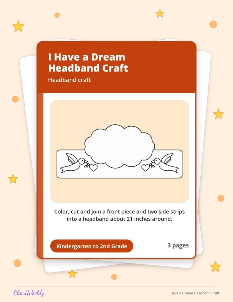 I Have a Dream Headband Craft - 2nd Grade Holiday Activities printable preview