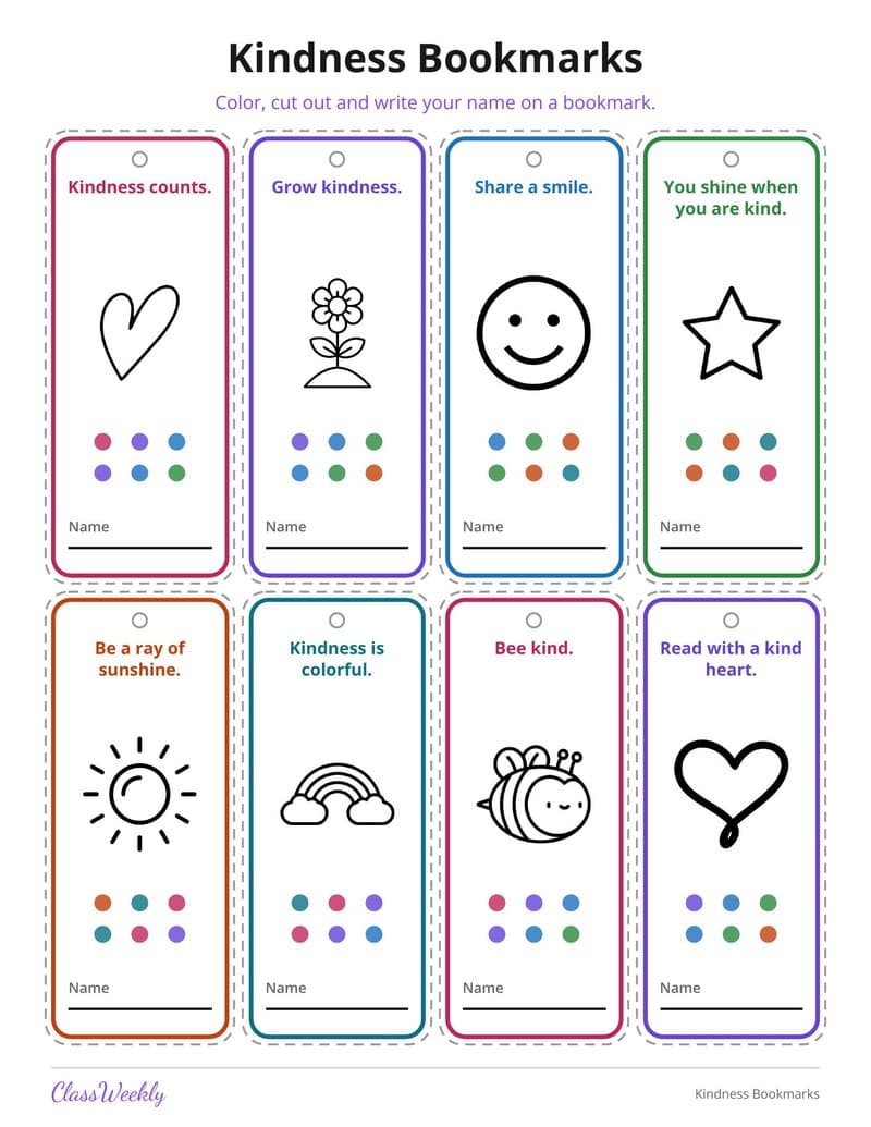 Kindness Bookmarks - 4th Grade Holiday Activities printable preview