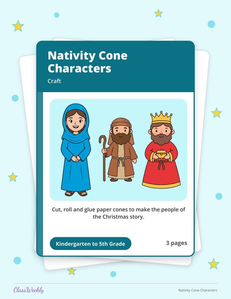 Nativity Cone Characters - 2nd Grade Holiday Activities printable preview