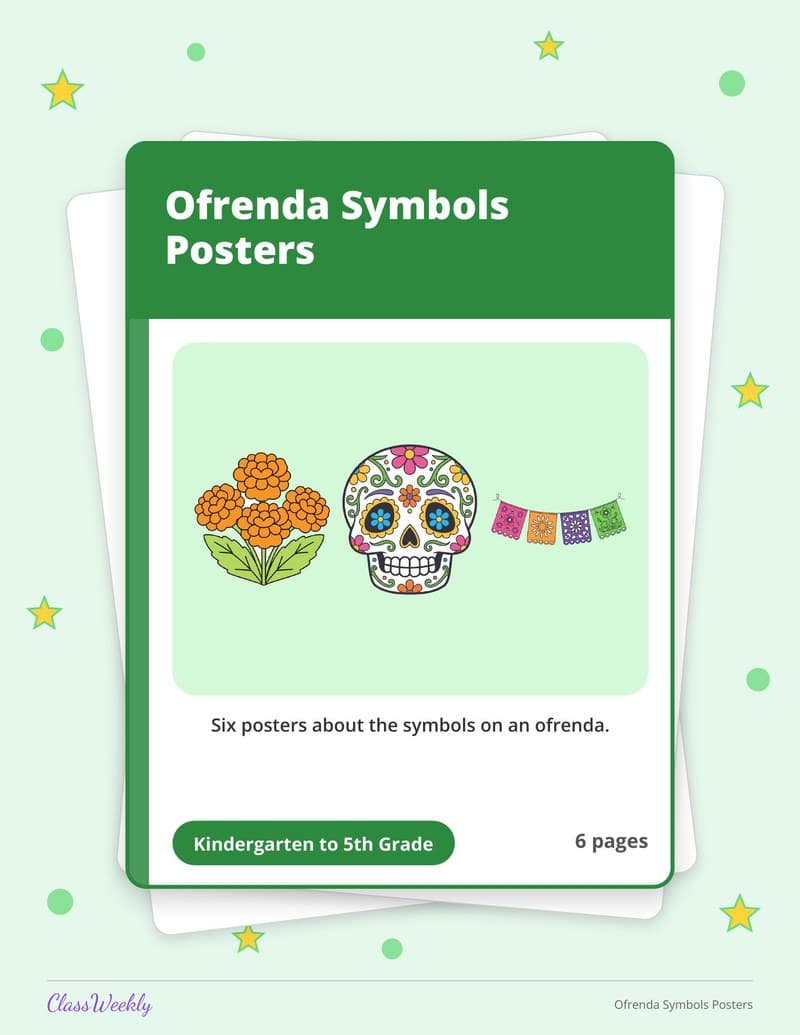 Ofrenda Symbols Posters - 3rd Grade Holiday Activities printable preview
