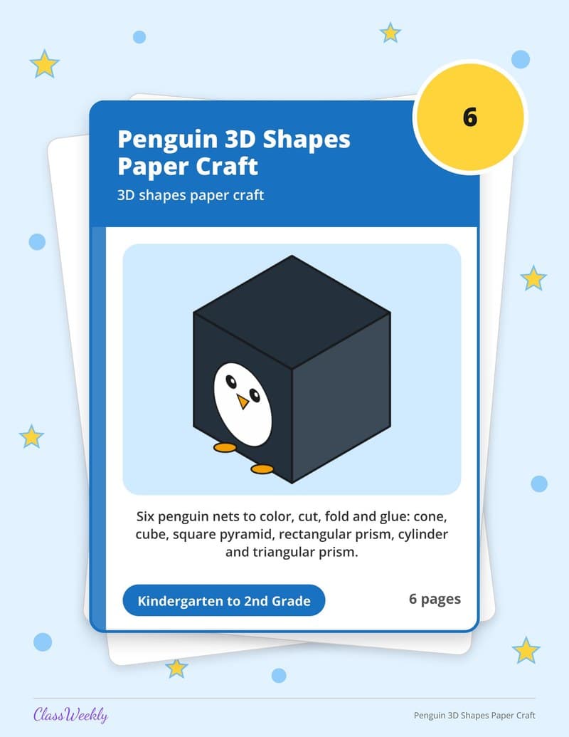 Penguin 3D Shapes Paper Craft - 2nd Grade Holiday Activities printable preview