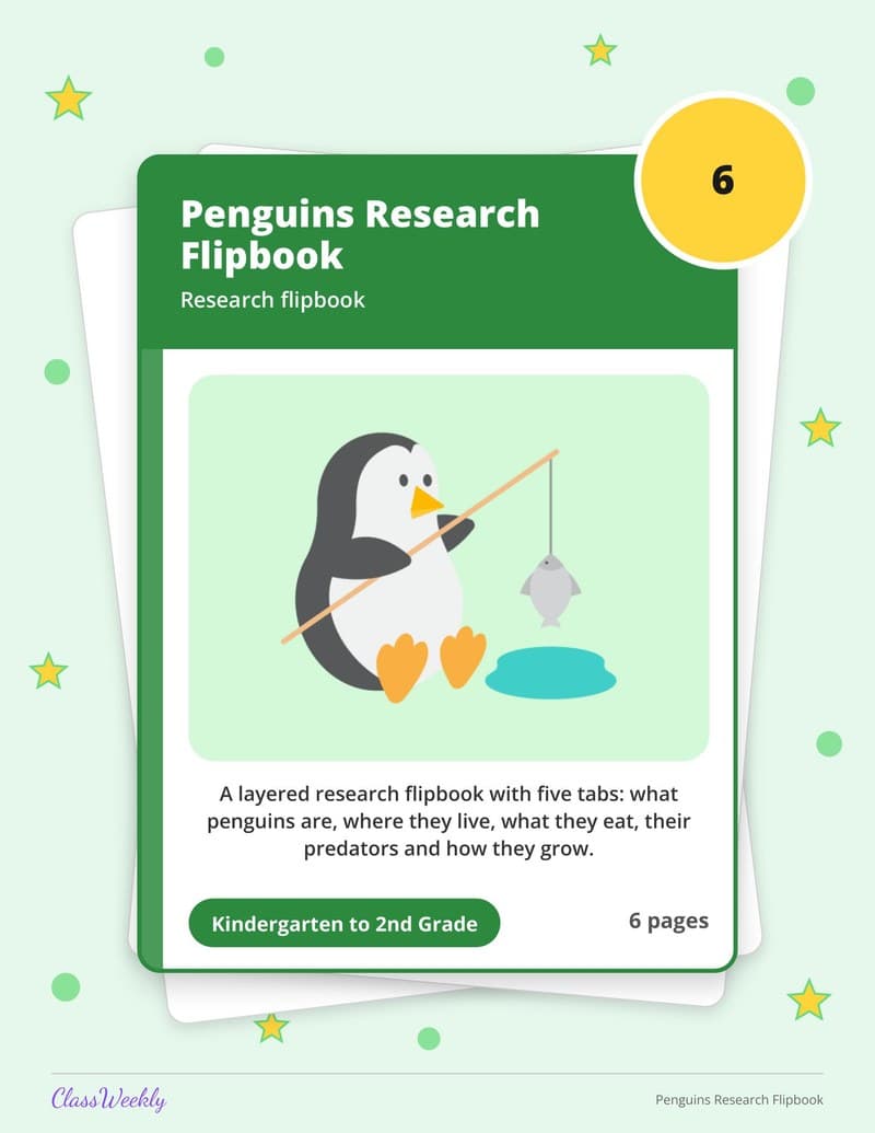 Penguins Research Flipbook - 2nd Grade Holiday Activities printable preview