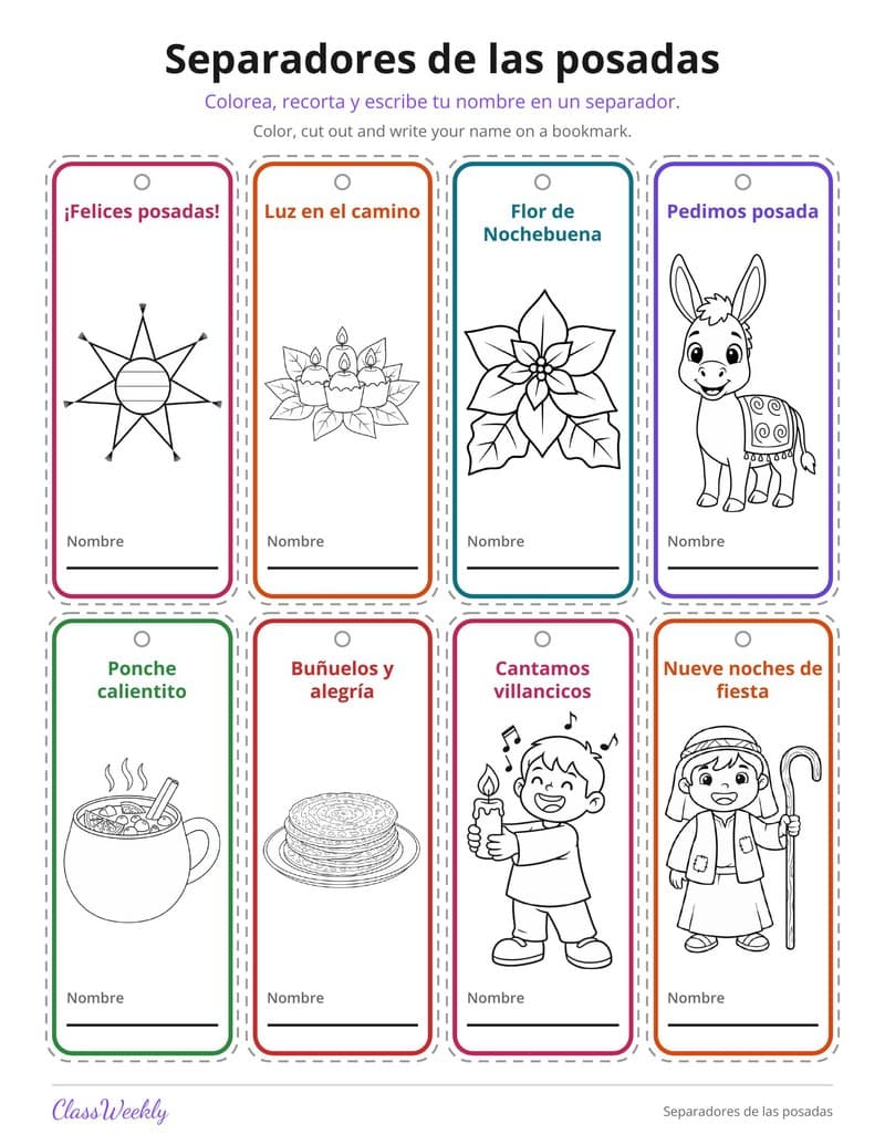 Separadores de las posadas - 2nd Grade Holiday Activities printable preview