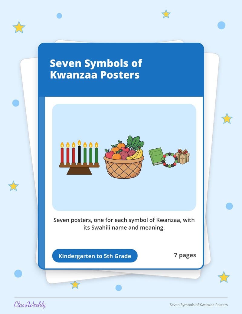 Seven Symbols of Kwanzaa Posters - 4th Grade Holiday Activities printable preview