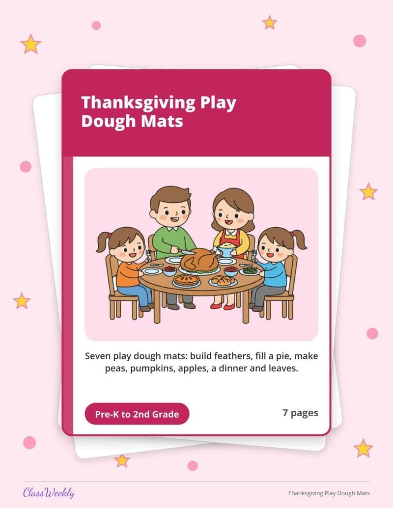 Thanksgiving Play Dough Mats - 2nd Grade Holiday Activities printable preview