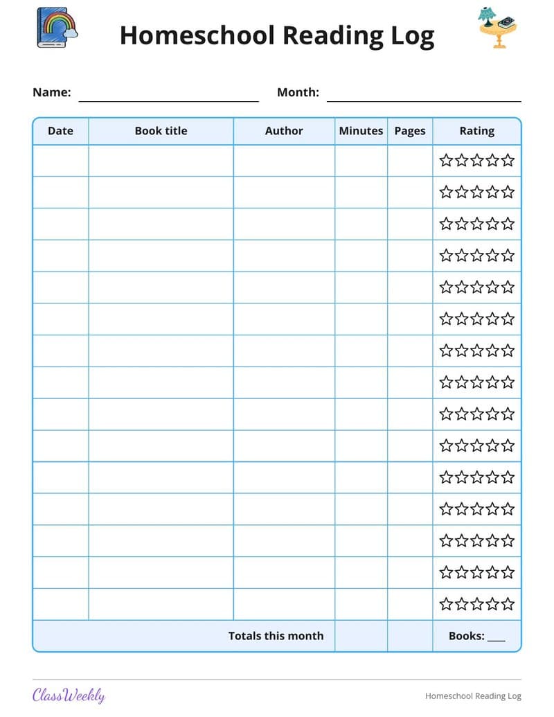 Homeschool Reading Log - Kindergarten Homeschool Planning worksheet preview