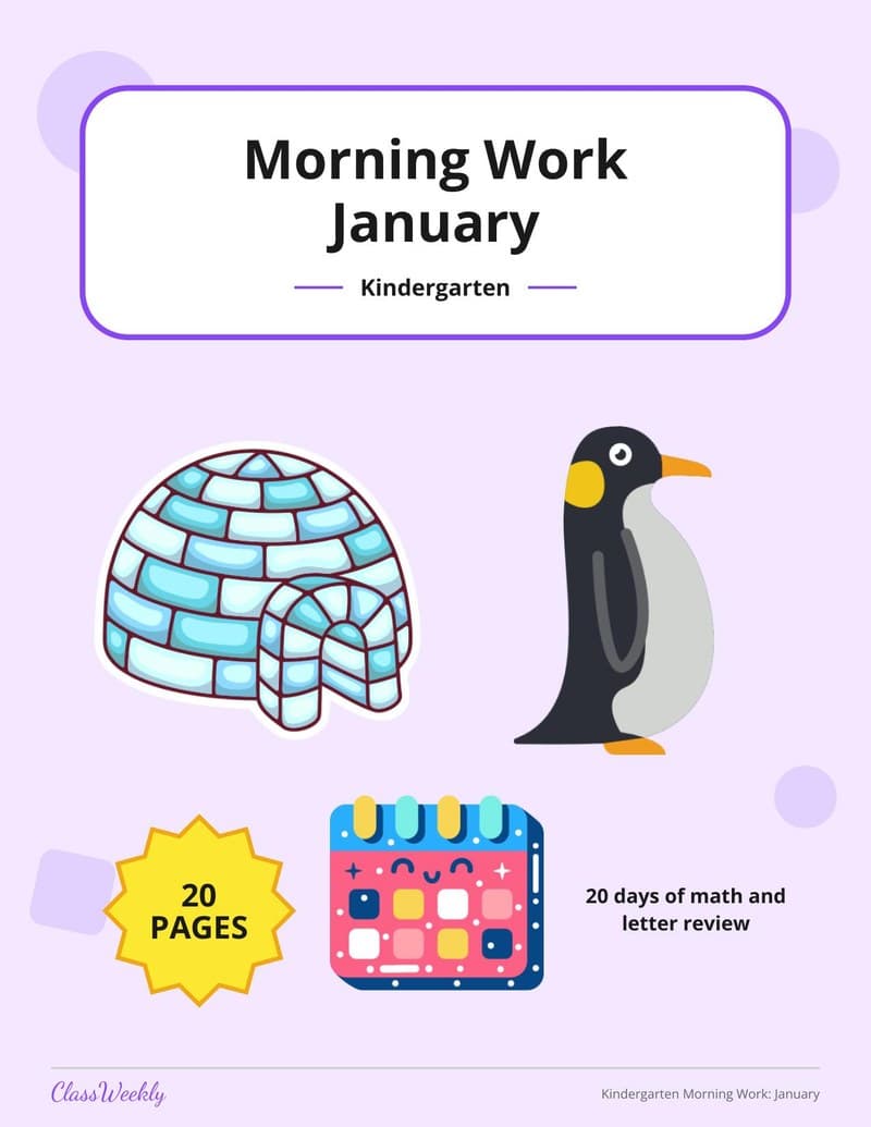 Kindergarten Morning Work: January - Kindergarten Morning Work worksheet preview