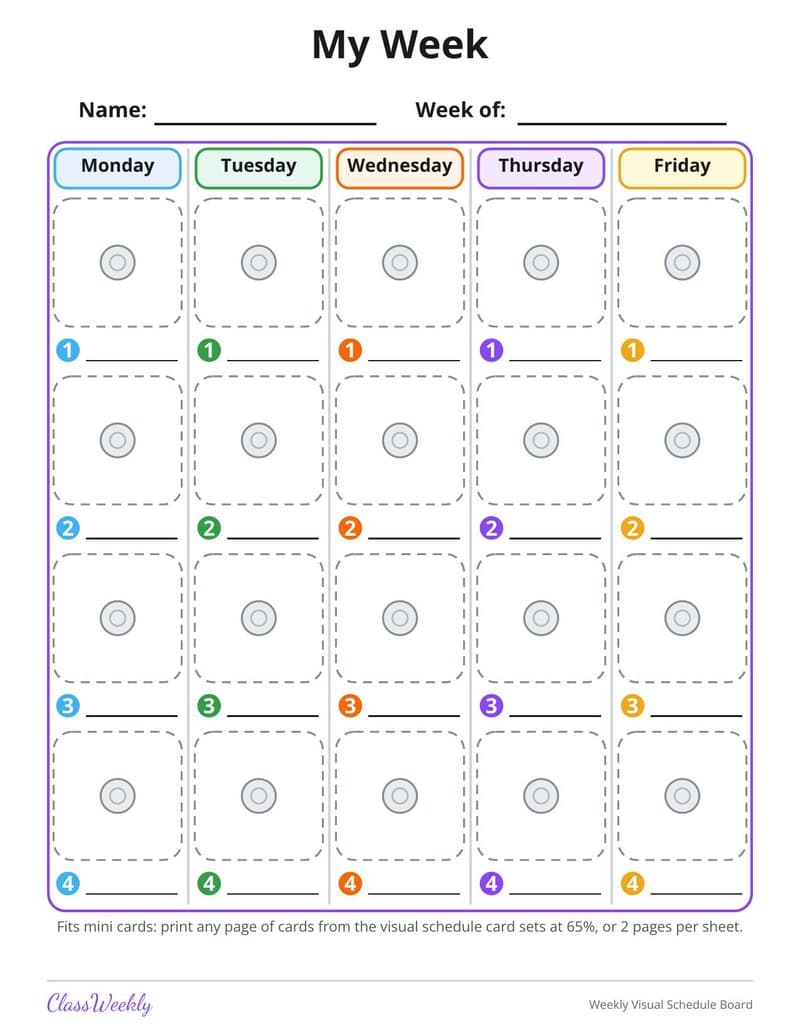 Weekly Visual Schedule Board - 1st Grade Visual Schedules worksheet preview