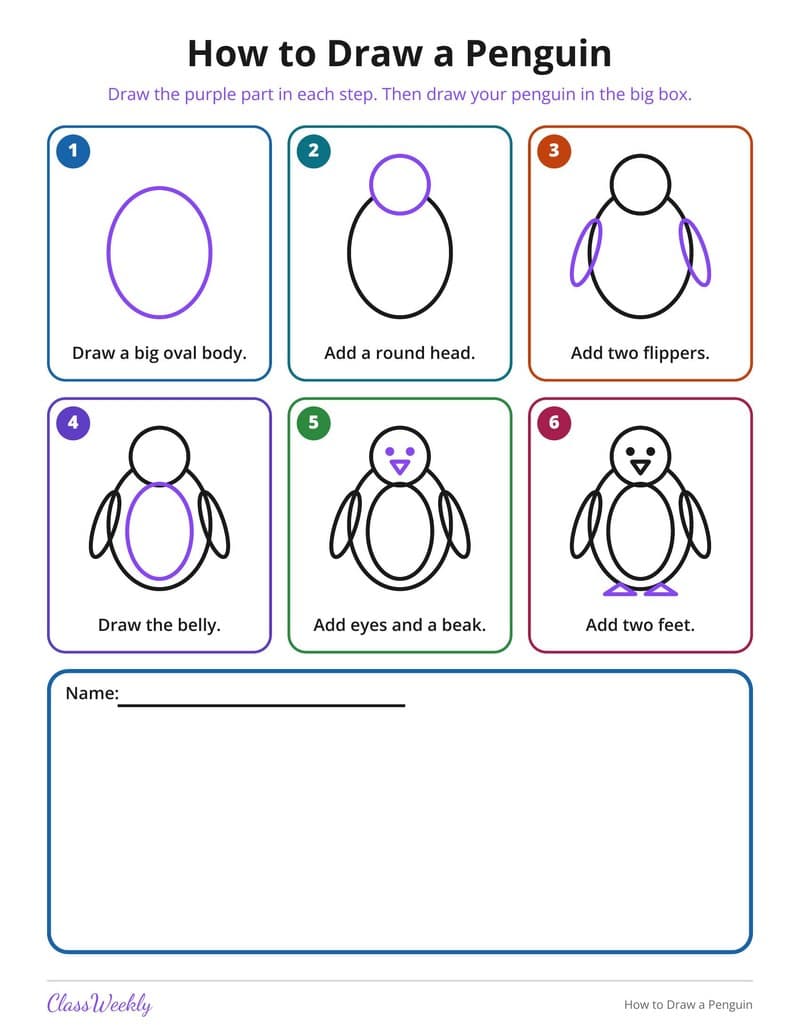 How to Draw a Penguin - 2nd Grade Writing printable preview