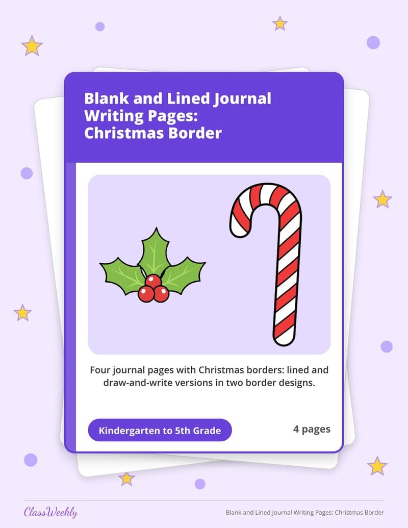 Blank and Lined Journal Writing Pages: Christmas Border - 2nd Grade Writing Paper printable preview