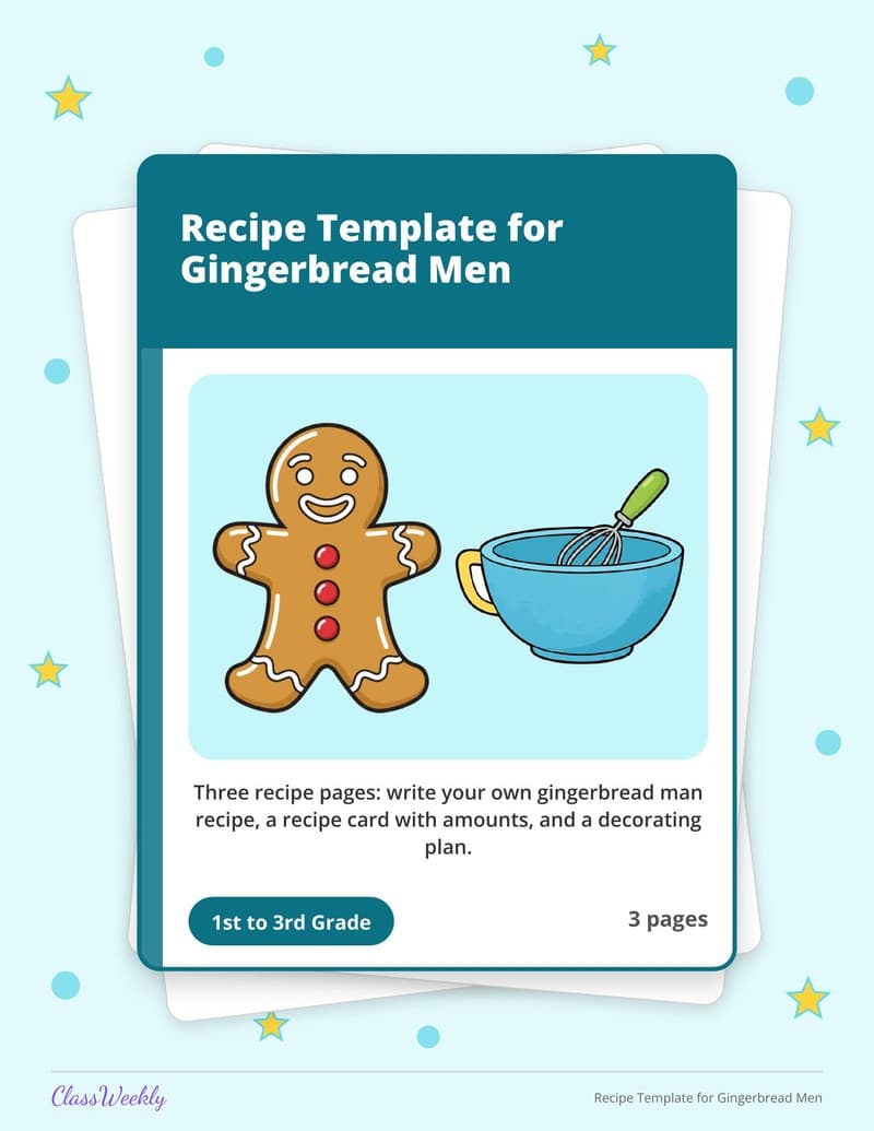 Recipe Template for Gingerbread Men - 2nd Grade Writing Paper printable preview