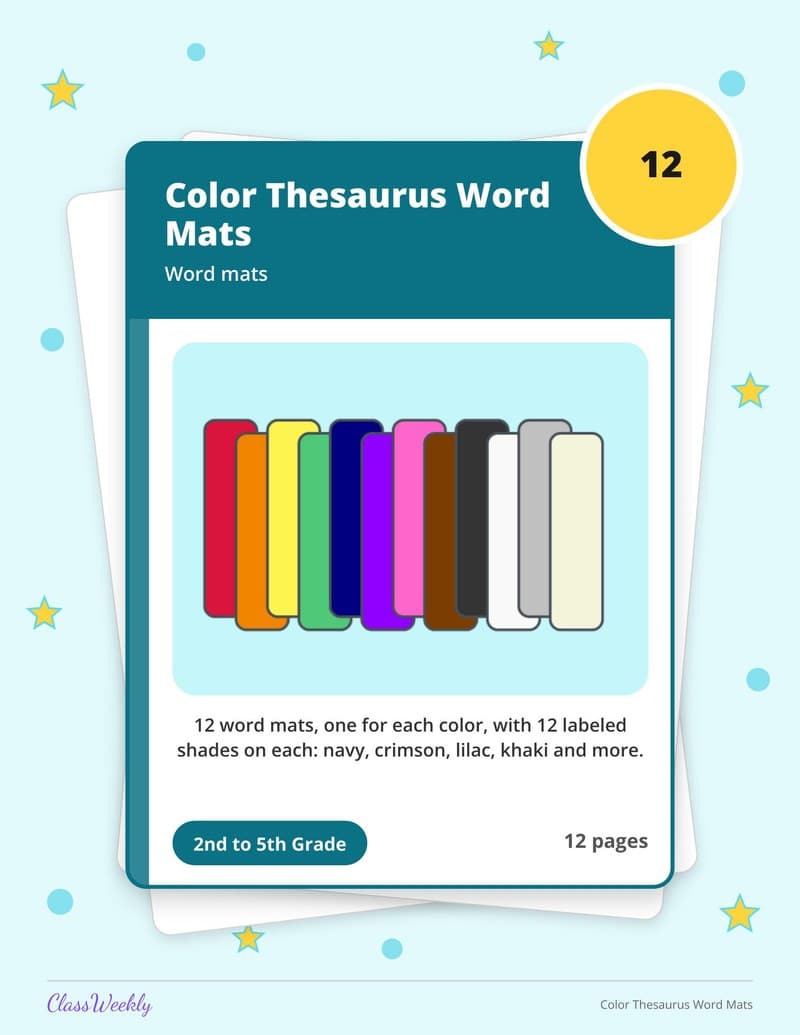 Color Thesaurus Word Mats - 2nd Grade Holiday Activities printable preview