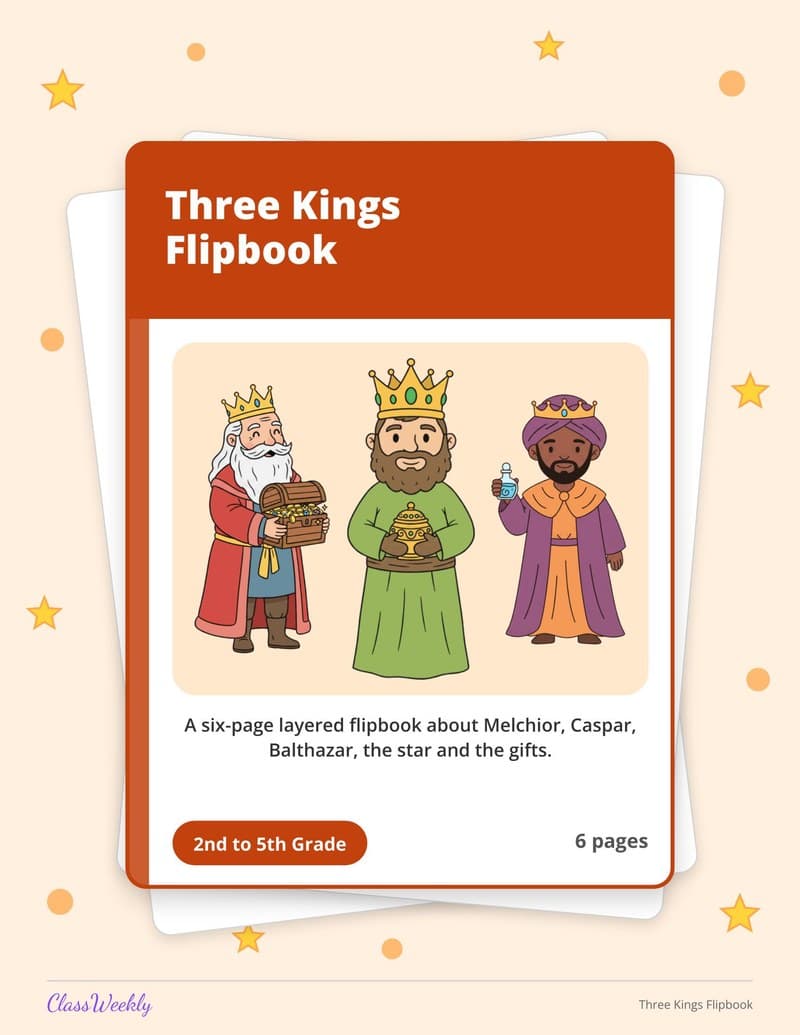 Three Kings Flipbook - 4th Grade Holiday Activities printable preview