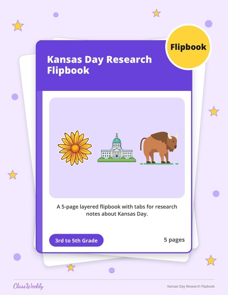 Kansas Day Research Flipbook - 4th Grade Graphic Organizers printable preview