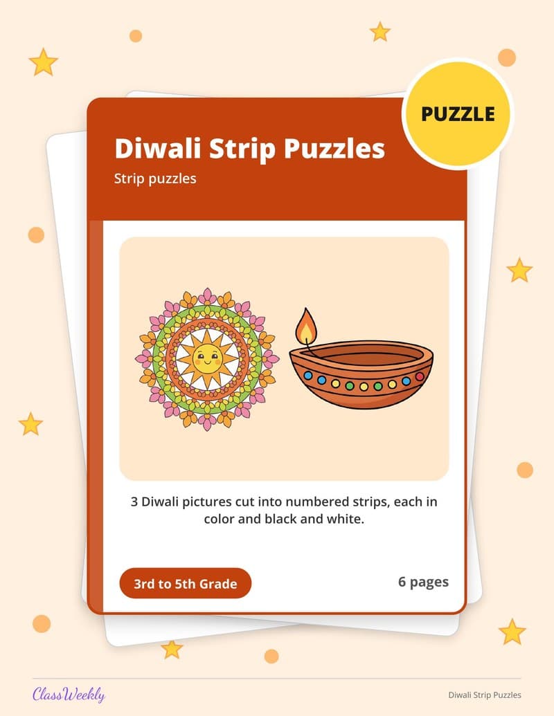 Diwali Strip Puzzles - 3rd Grade Holiday Activities printable preview