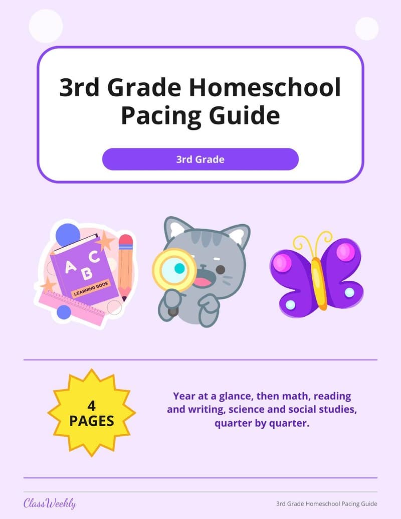 3rd Grade Homeschool Pacing Guide - 3rd Grade Homeschool Planning worksheet preview