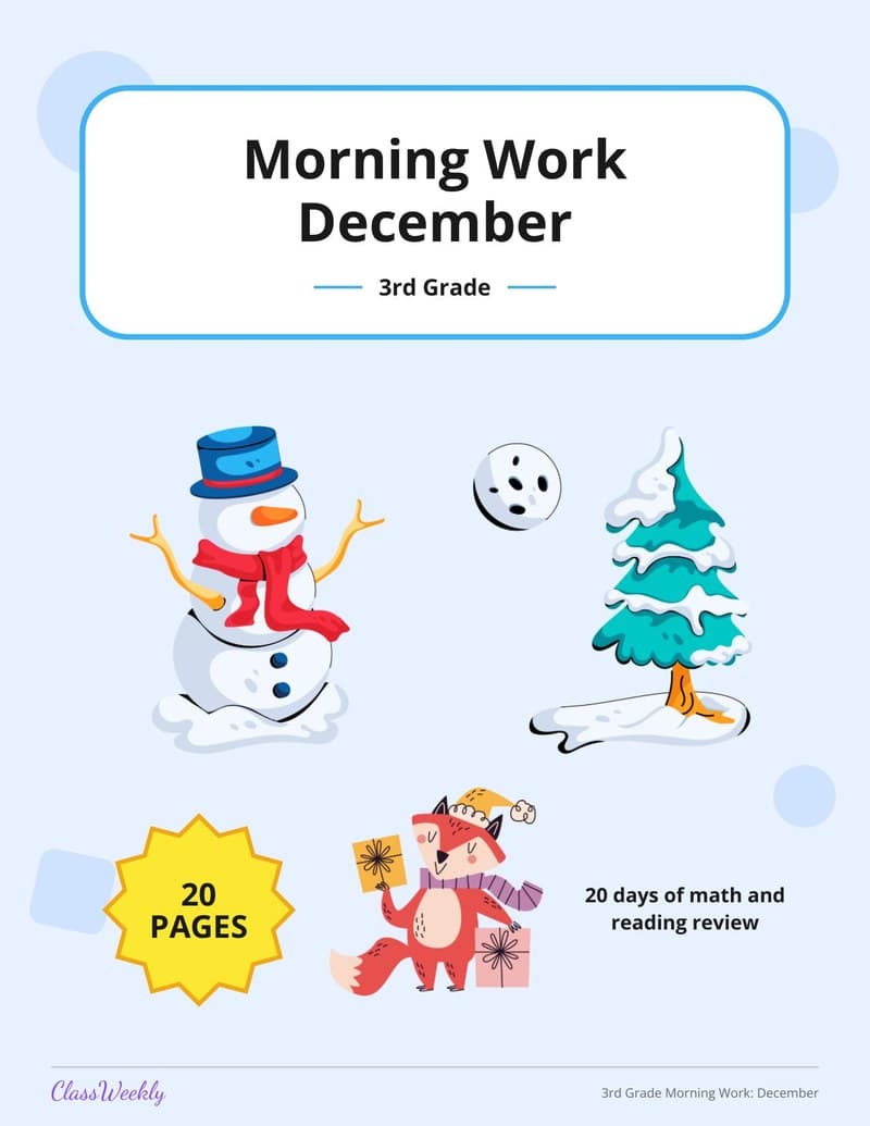 3rd Grade Morning Work: December - 3rd Grade Morning Work printable preview