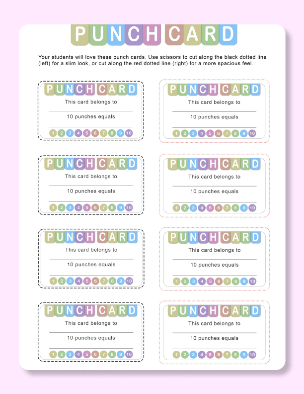 Behavior Punch Cards worksheet preview