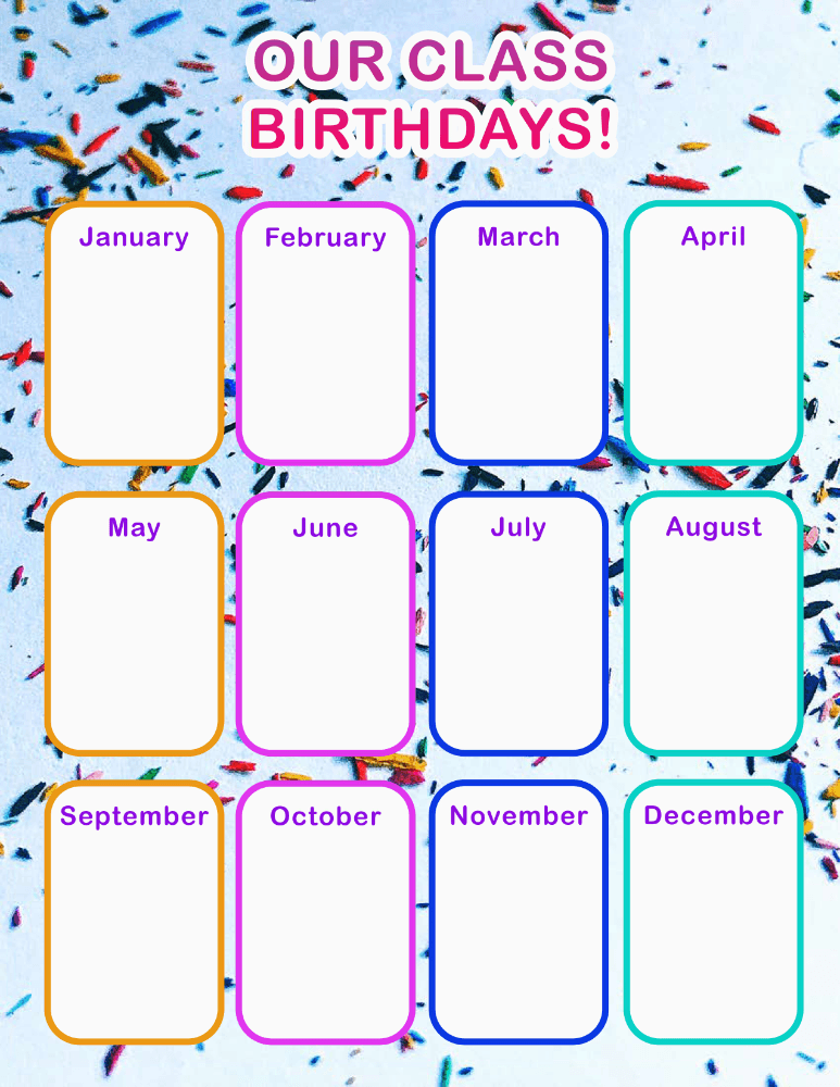 Class Birthday Calendar - Sparkles (24x36) worksheet preview