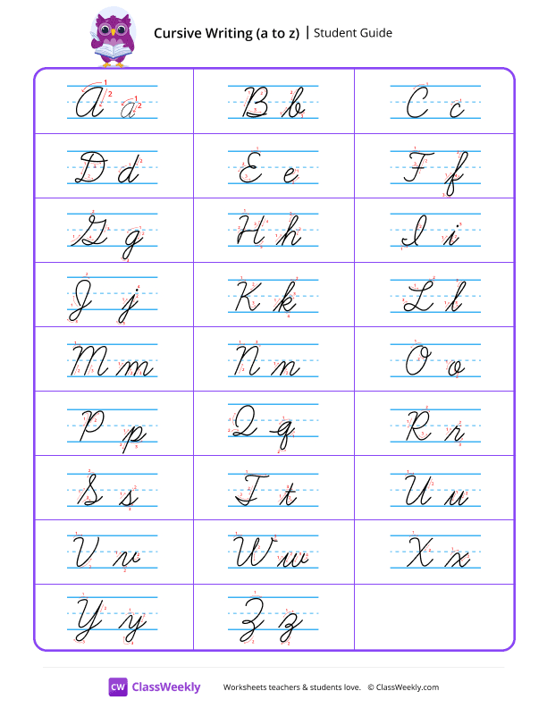 Cursive Writing A to Z - Student Guide worksheet preview