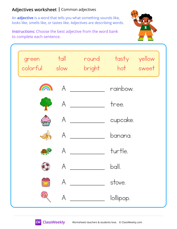 Common adjectives worksheet preview