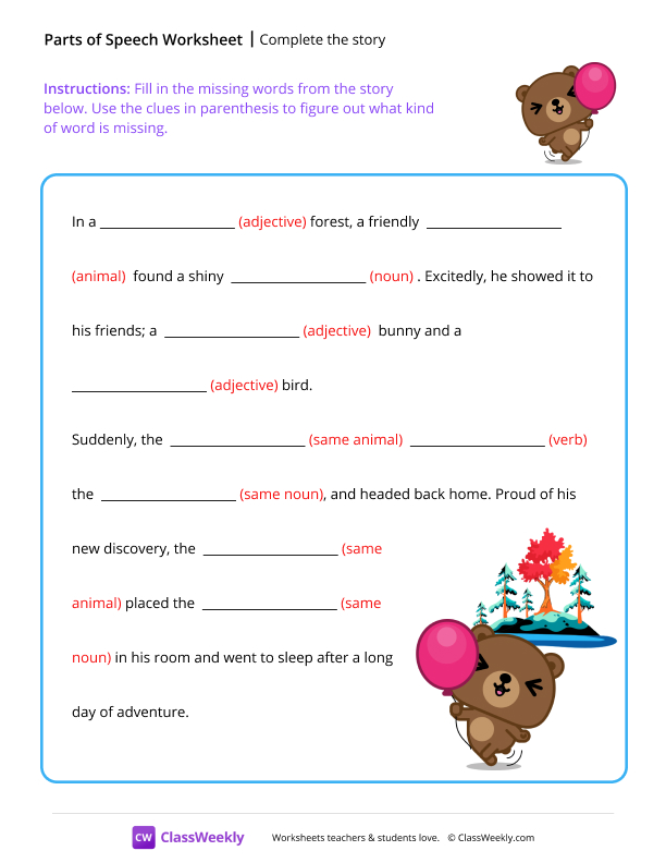 Complete the story - Bear worksheet preview