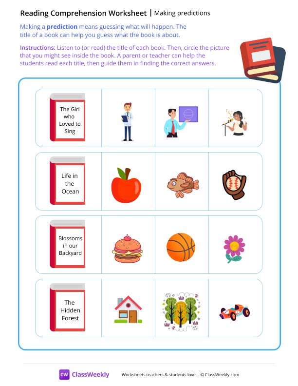 Making predictions - Books worksheet preview