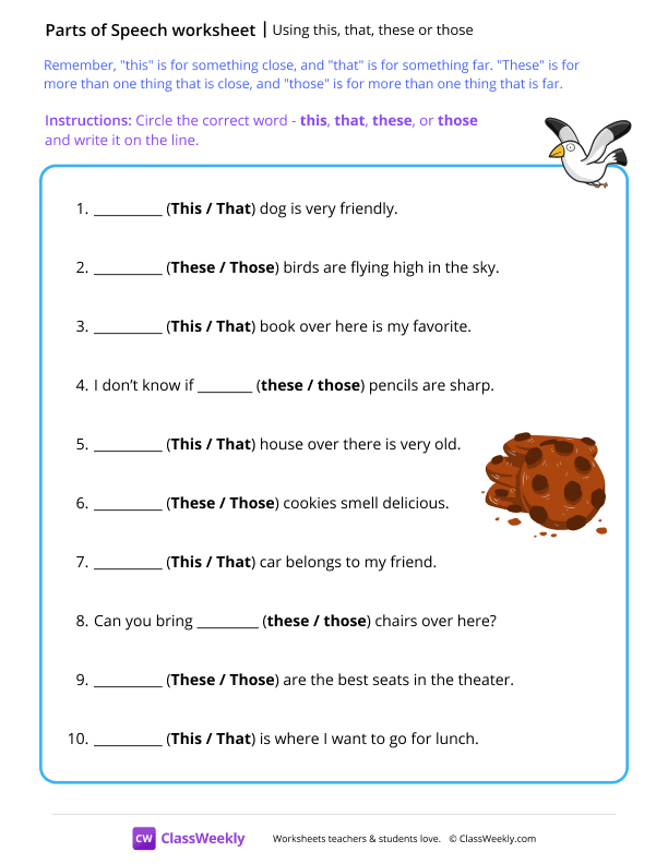Using this, that, these or those - Seagull worksheet preview