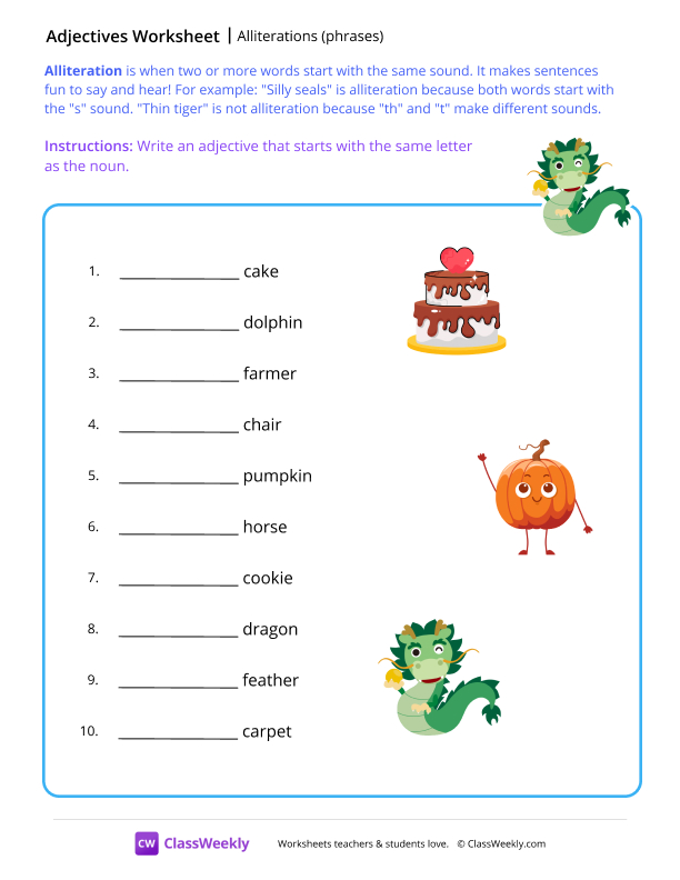Alliterations (phrases) worksheet preview