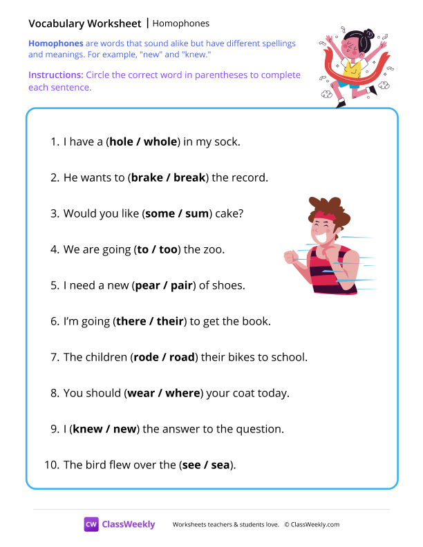 Homophones - Record worksheet preview