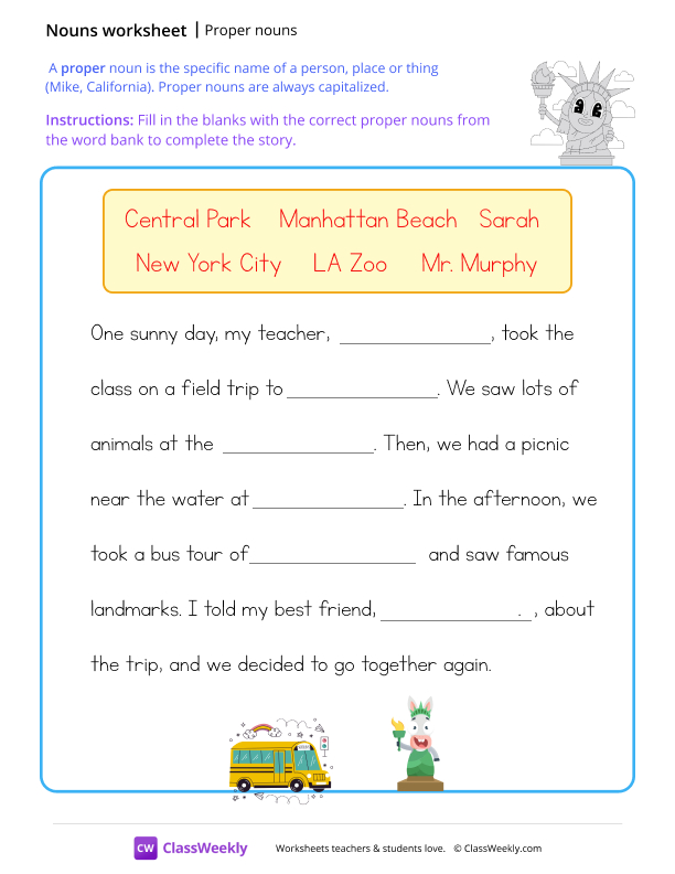 Using Proper nouns worksheet preview