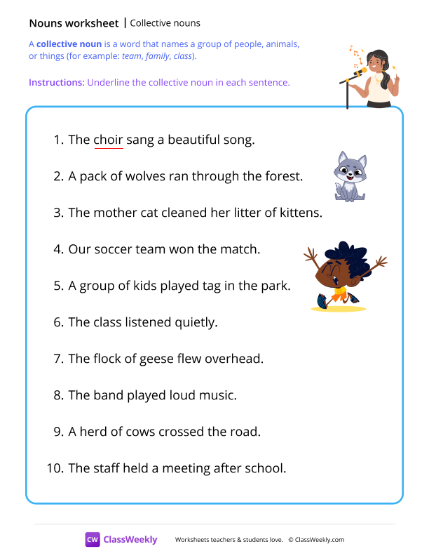 Identifying collective nouns worksheet preview