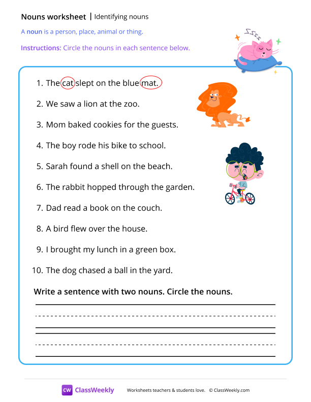 Identifying nouns worksheet preview