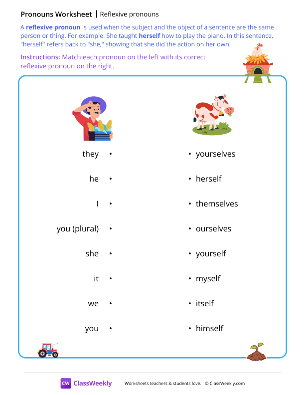 Reflexive pronouns - Farm worksheet preview