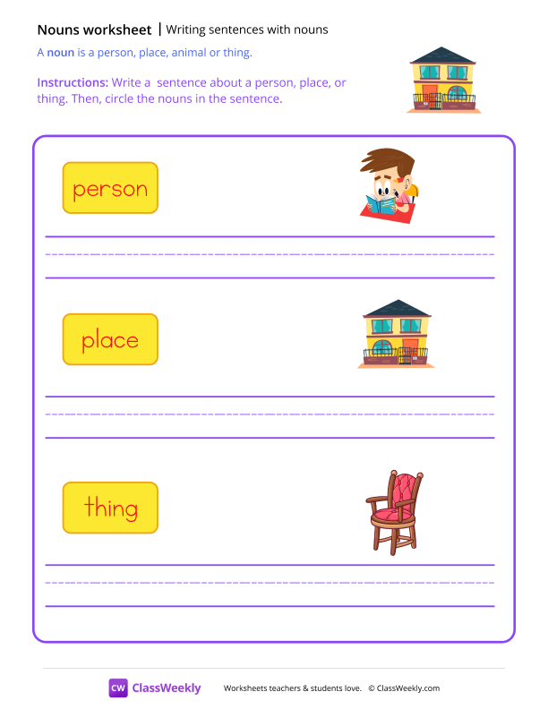 Writing Sentences With Nouns - Home worksheet preview