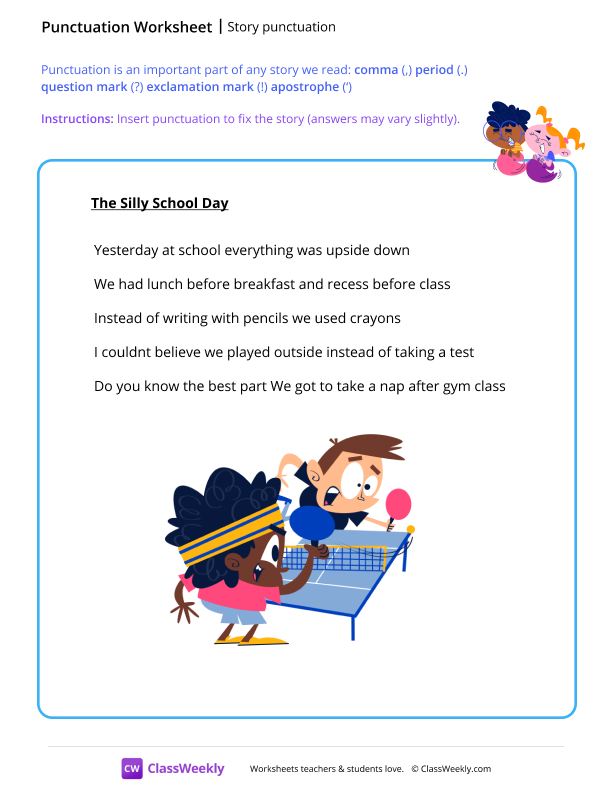 Story punctuation - School Day worksheet preview
