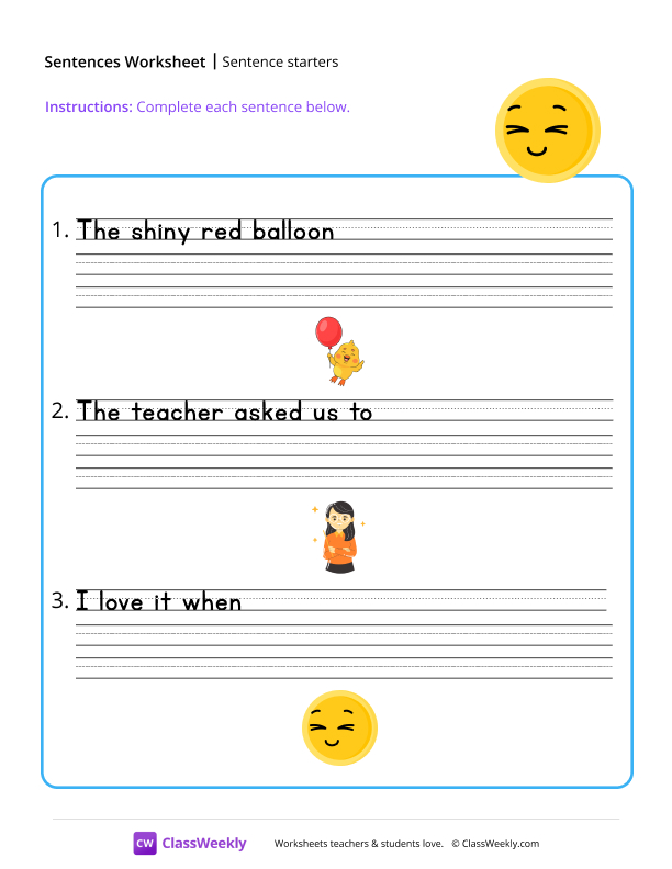 Sentence starters - Happy worksheet preview