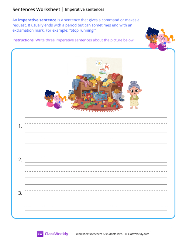 Imperative sentences worksheet preview