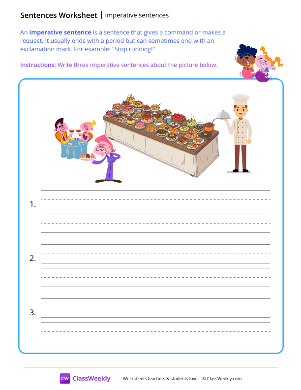 Imperative sentences - Restaurant worksheet preview