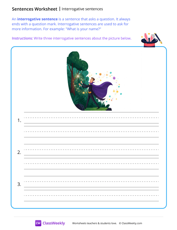 Interrogative sentences - Magic worksheet preview