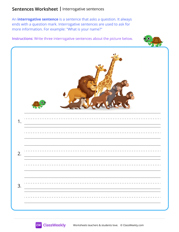Interrogative sentences - Animals worksheet preview